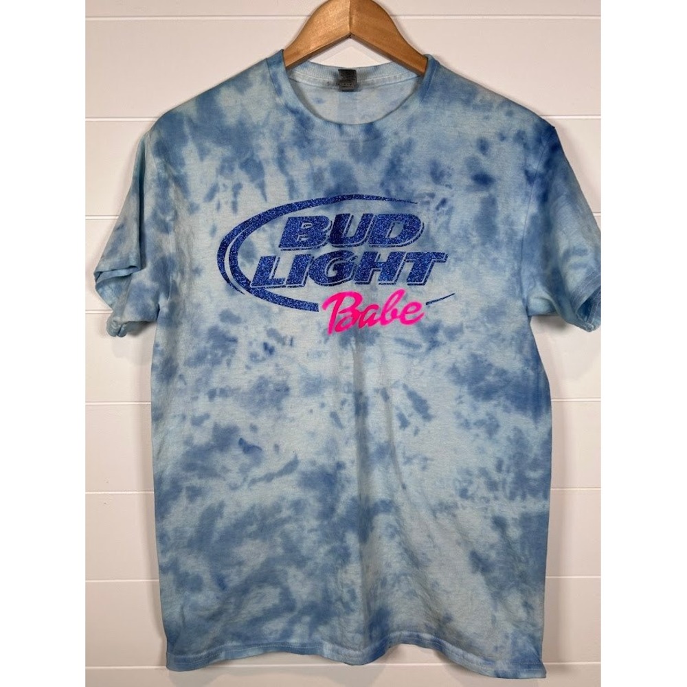Bud Light Babe T Shirt Blue Tie Dye Gildan Heavy Cotton Graphic Tee Medium